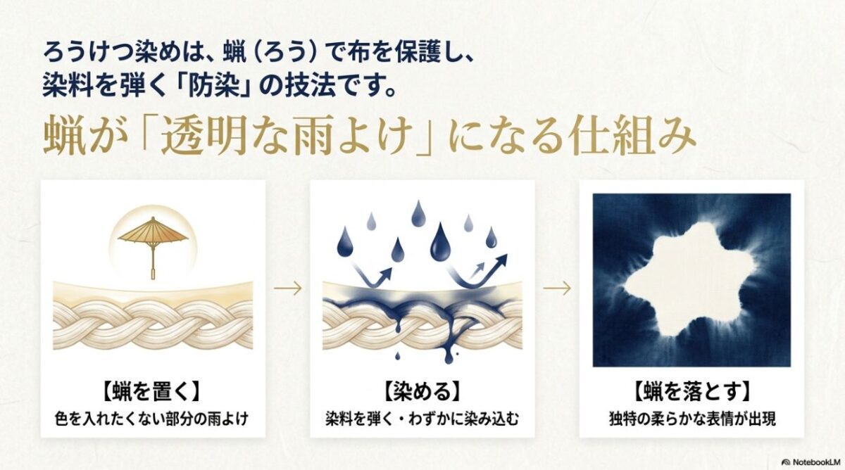 蝋で布を保護し染料を弾く防染の仕組みと工程