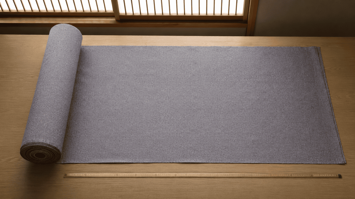 仕立て前に広げて状態と寸法を確認する着物用の反物