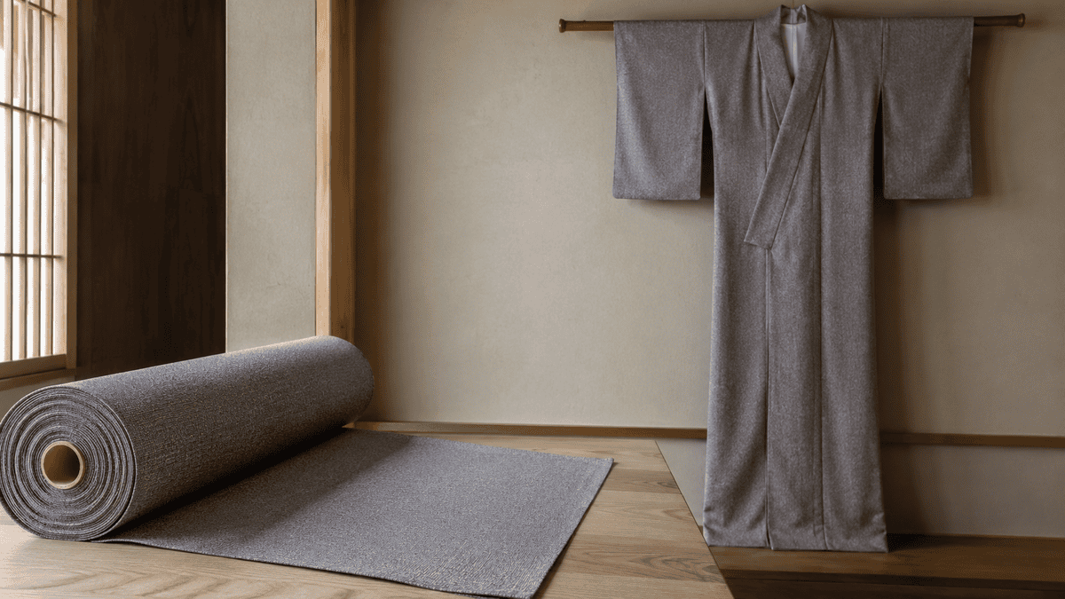 反物と仕立て上がった着物を並べた着物の仕立てイメージ